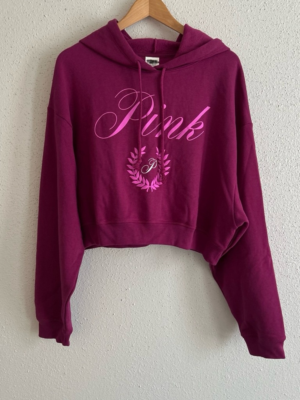 PINK Victoria's Secret Cropped Hoodie in Berry with Pink Logo